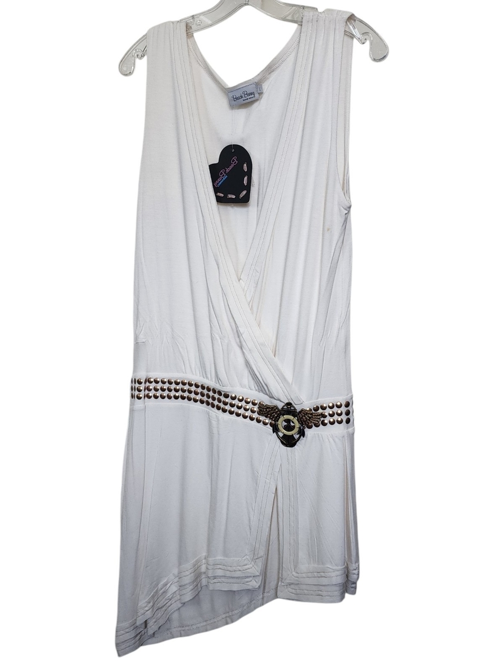 Beach Bunny White Sleeveless Draped Swim Coverup with Studded Belt